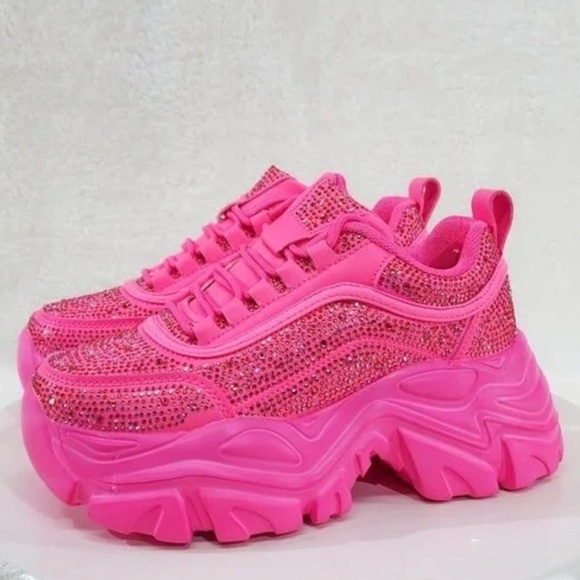 * Berness Hot Pink Rhinestone Platform Sneakers - Picture 2 of 6